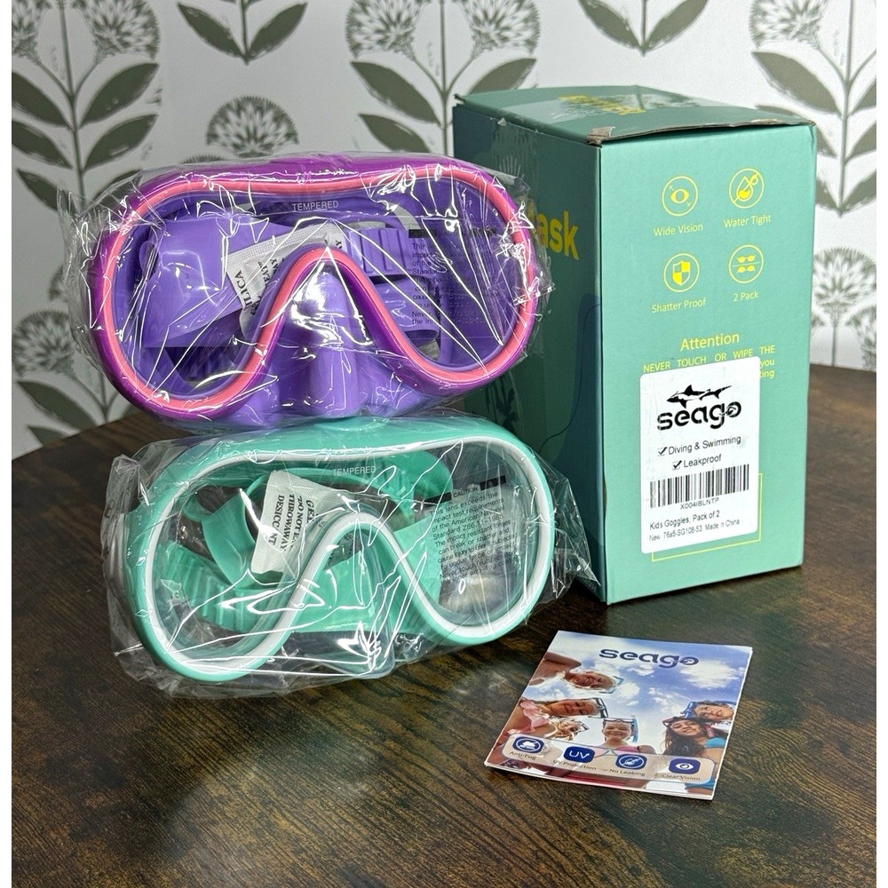 Seago Kids Swimming & Diving Goggles Pack of 2 Leakproof Purple Green